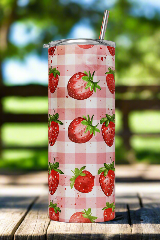 Strawberry Gingham Skinny Tumbler